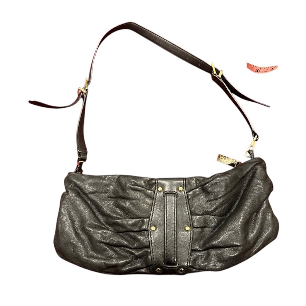 KOOBA BLACK LEATHER CONVERTIBLE CLUTCH SHOULDER BAG Gold studs